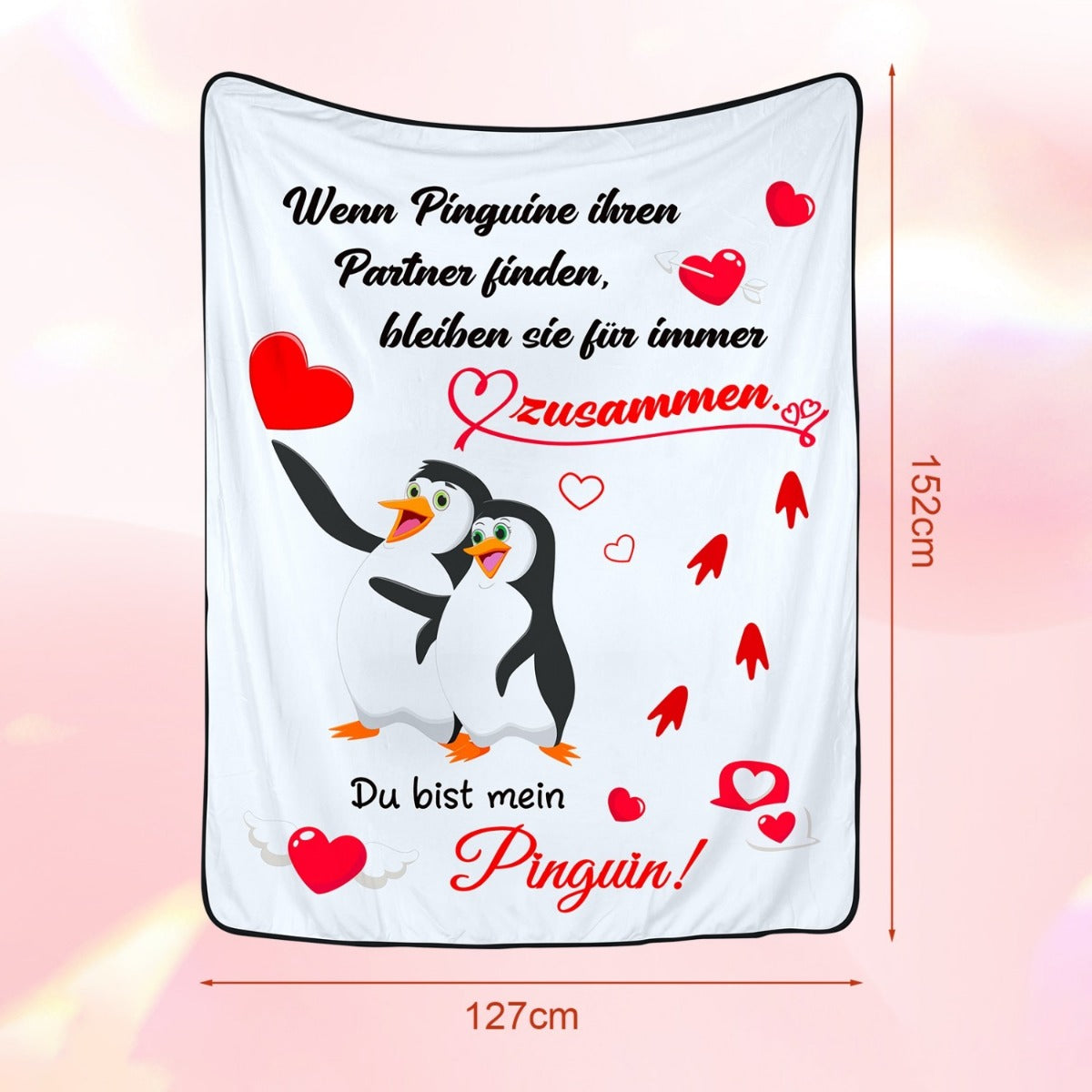 Personalized Penguin Blanket - Valentine's Day Gifts for Her & Him