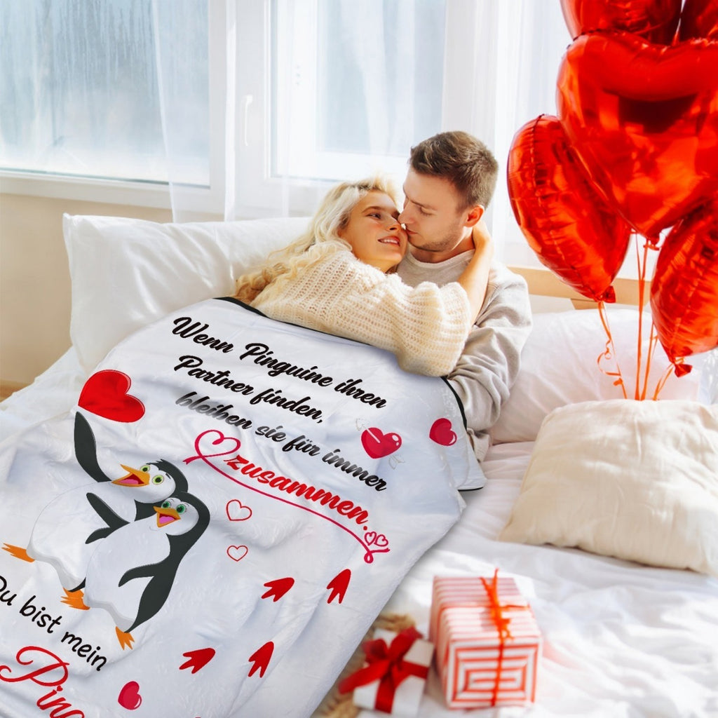 Personalized Penguin Blanket - Valentine's Day Gifts for Her & Him