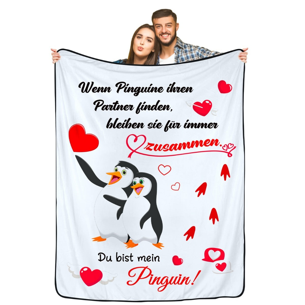 Personalized Penguin Blanket - Valentine's Day Gifts for Her & Him