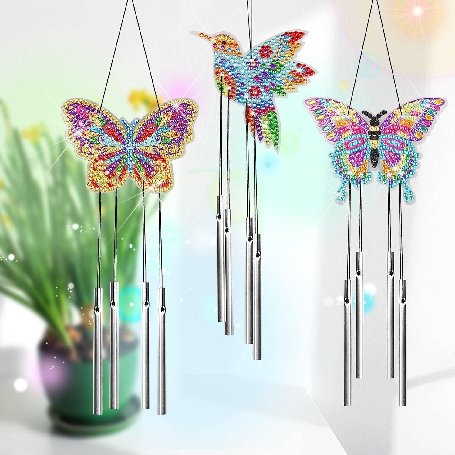 Butterfly Craft Kit - 4-Piece Diamond Painting Wind Chime