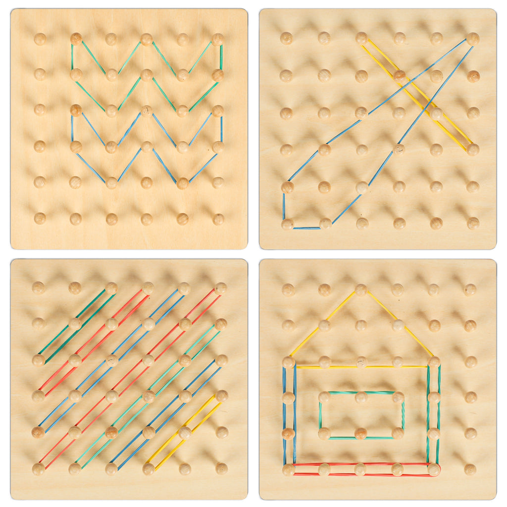 Wooden Geoboard Set with Rubber Bands & 30 Templates
