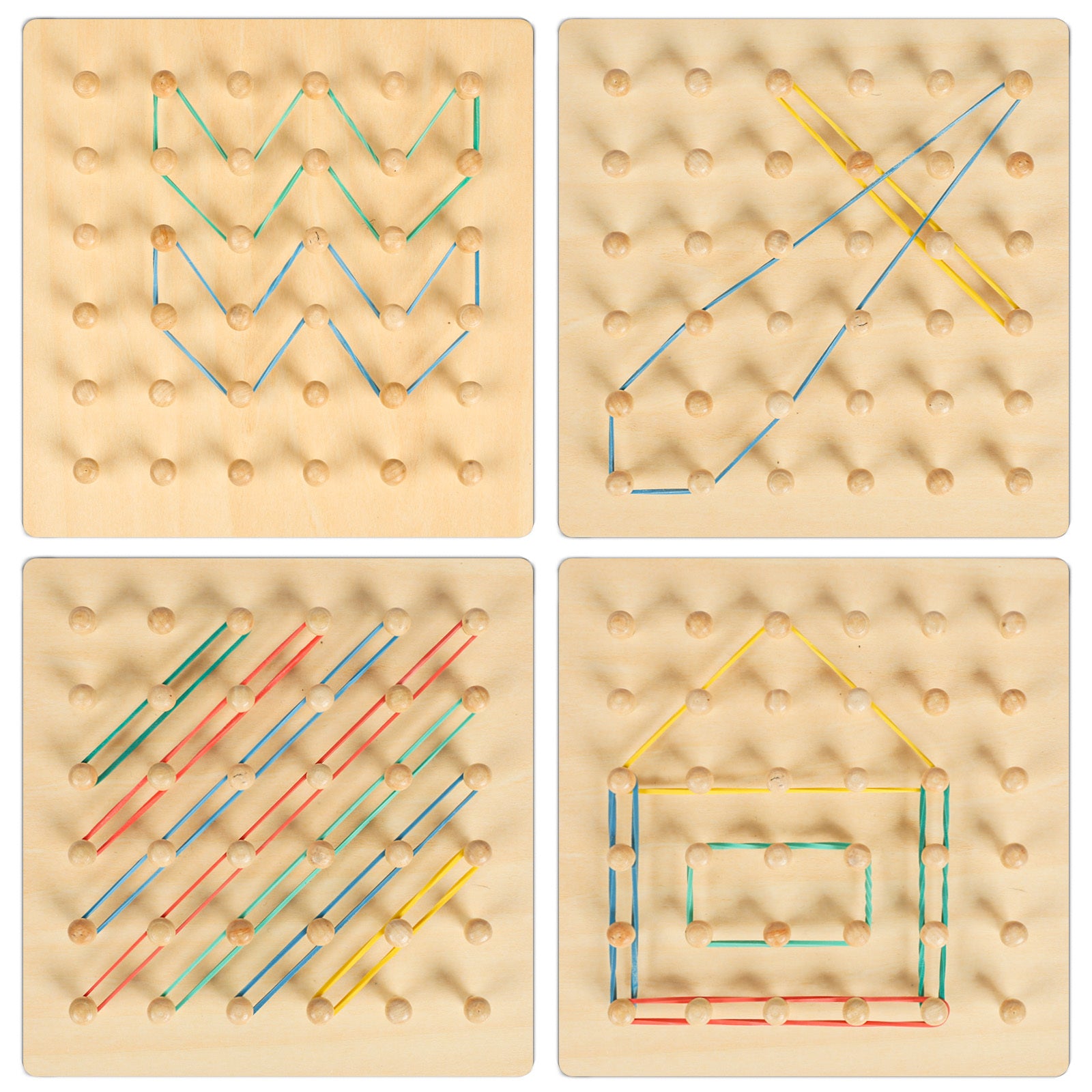 Wooden Geoboard Set with Rubber Bands & 30 Templates
