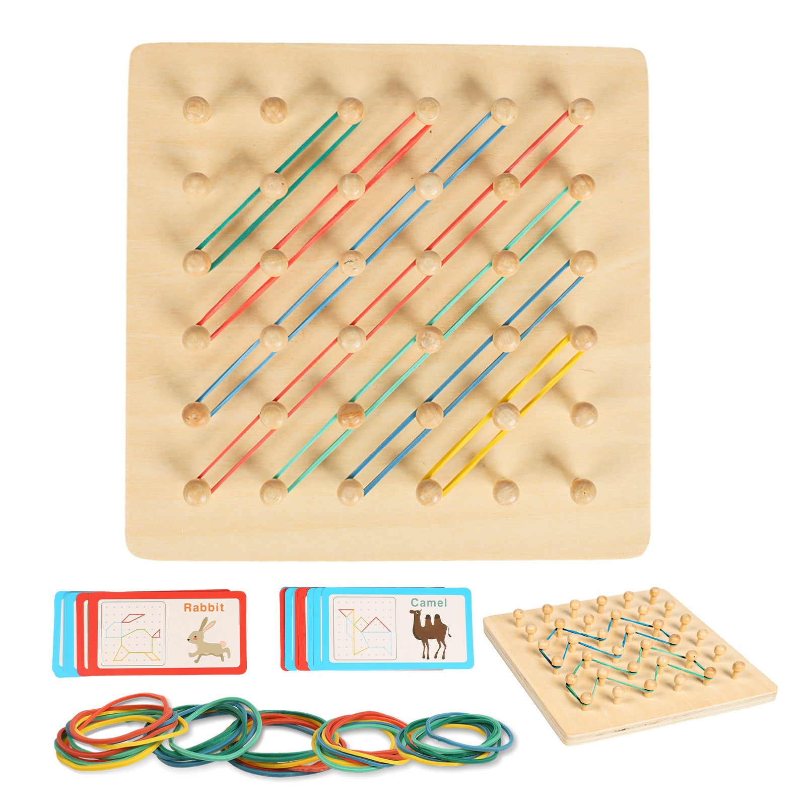 Wooden Geoboard Set with Rubber Bands & 30 Templates
