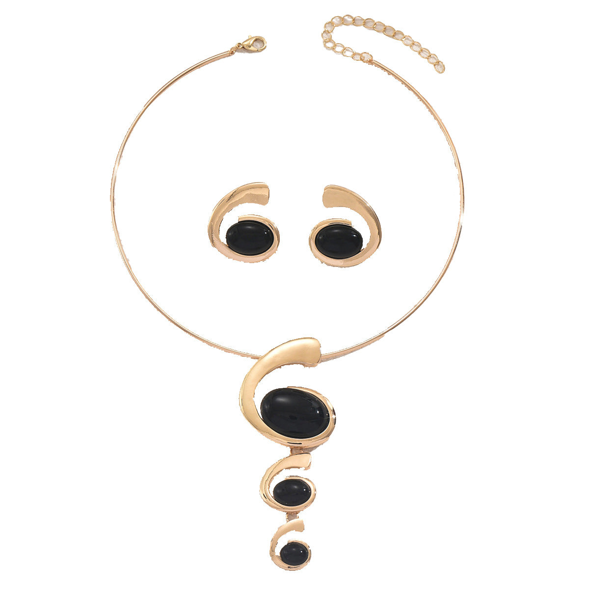Elegant Choker Jewelry Set with Long Spiral Drop Earrings