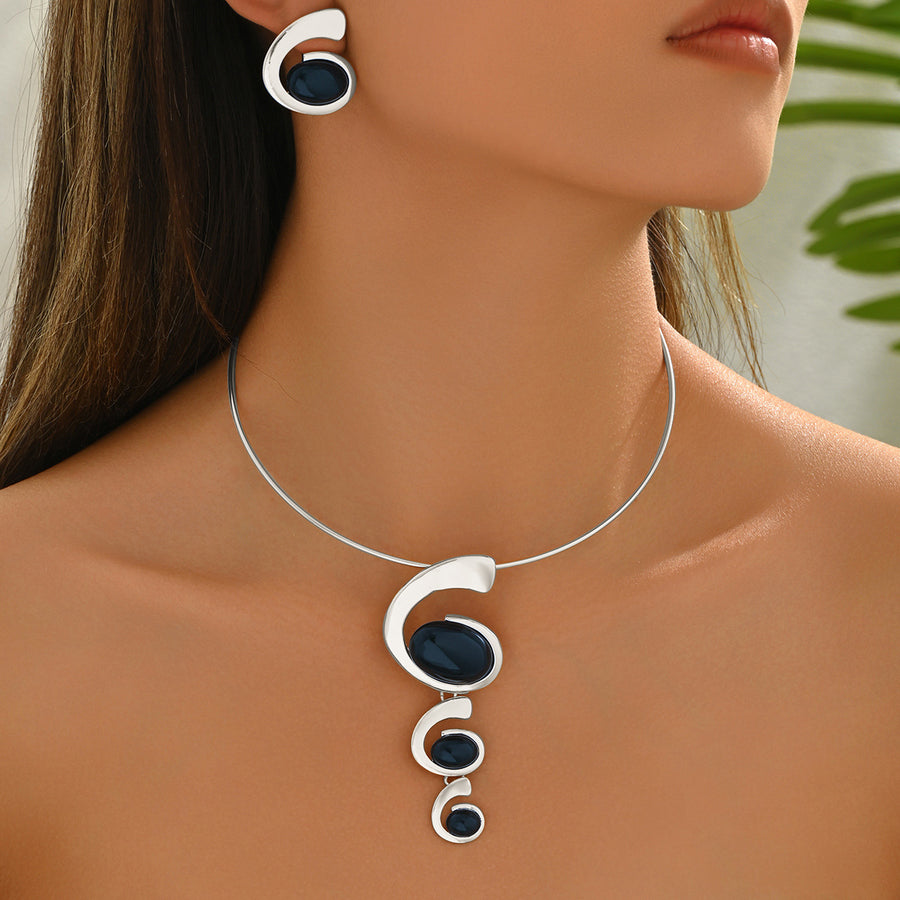 Elegant Choker Jewelry Set with Long Spiral Drop Earrings