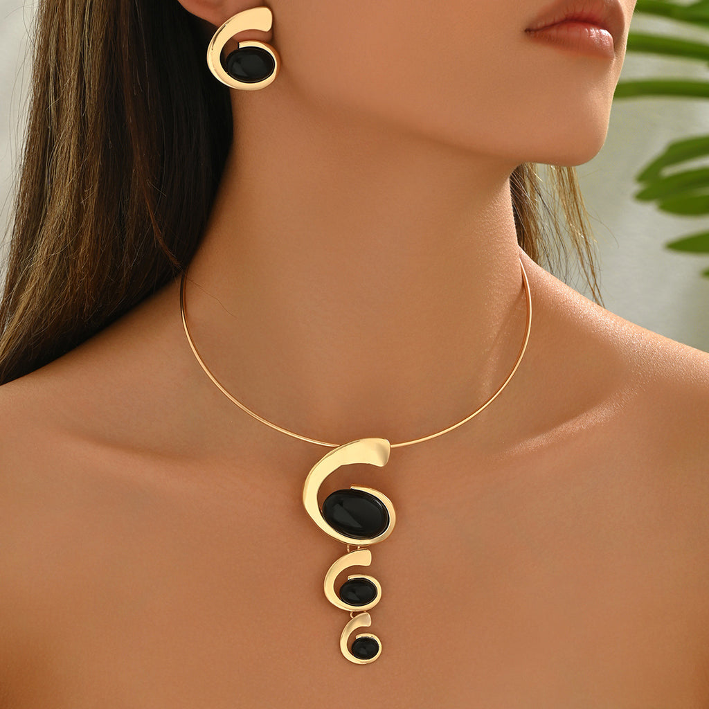 Elegant Choker Jewelry Set with Long Spiral Drop Earrings