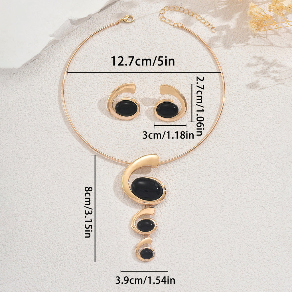 Elegant Choker Jewelry Set with Long Spiral Drop Earrings