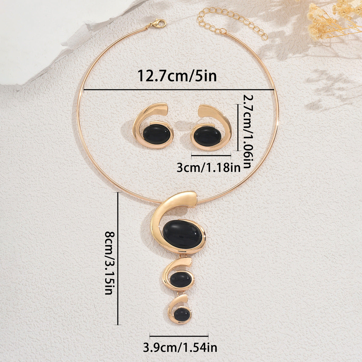 Elegant Choker Jewelry Set with Long Spiral Drop Earrings