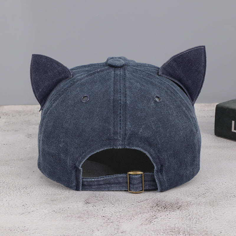 Washed Distressed Cat-ear Baseball Cap for Women