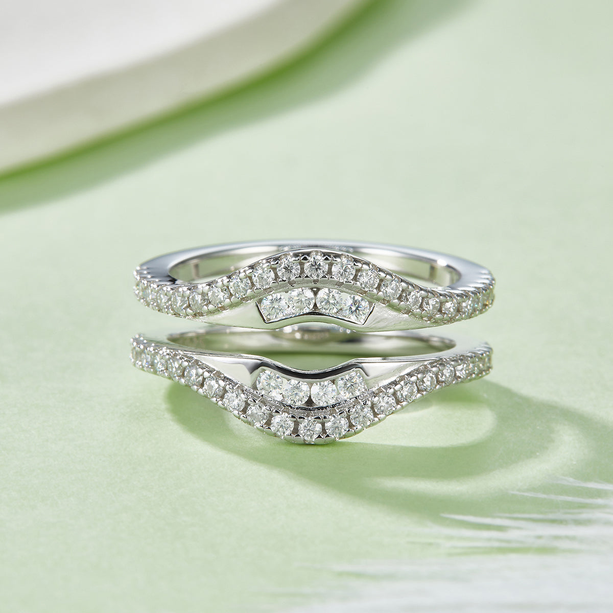 S925 Sterling Silver Double Band Ring with Moissanite Pave