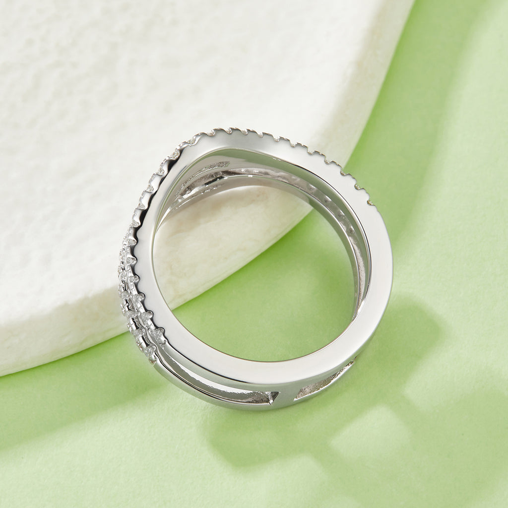 S925 Sterling Silver Double Band Ring with Moissanite Pave