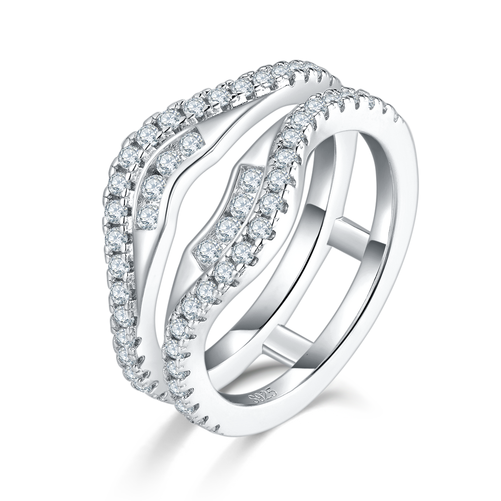 S925 Sterling Silver Double Band Ring with Moissanite Pave