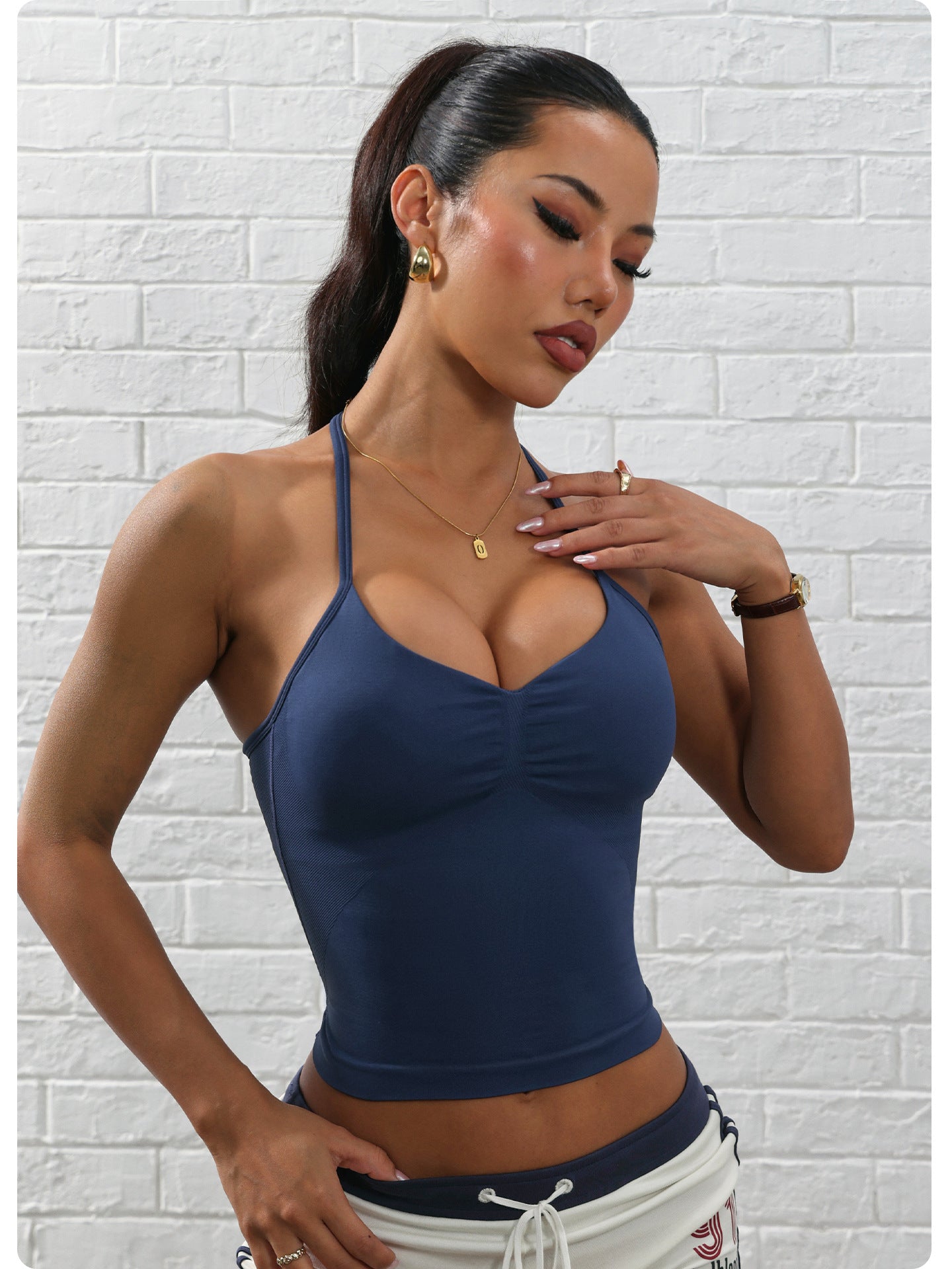 Seamless Sports Bra - Halter Camisole with Built-in Pads