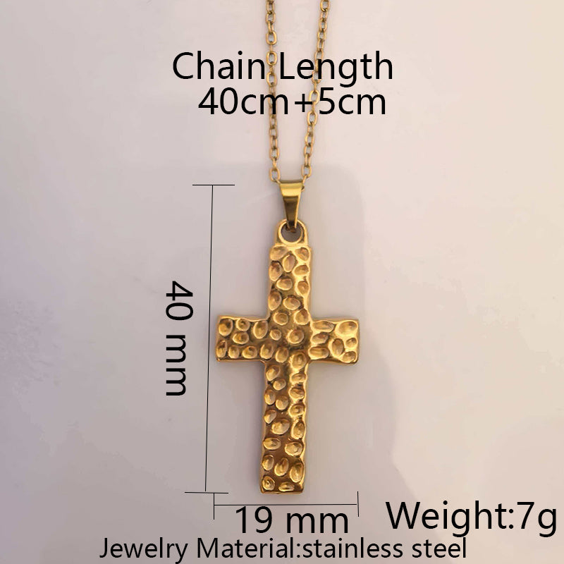 Stainless Steel Cross Pendant Necklace - Elegant Gold Design