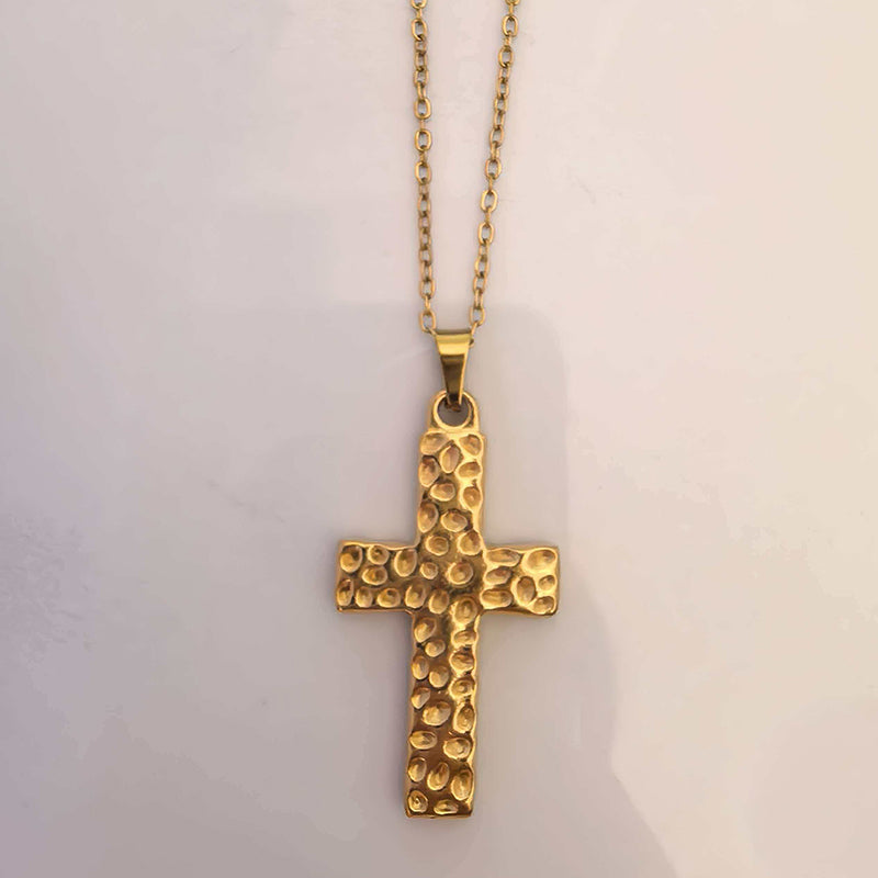 Stainless Steel Cross Pendant Necklace - Elegant Gold Necklace