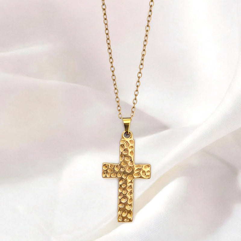 Stainless Steel Cross Pendant Necklace - Elegant Gold Design