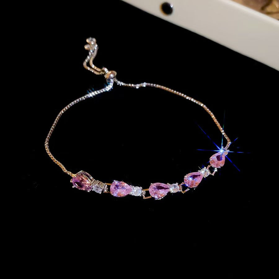 18K Gold Plated Multi-color Oval Zirconia Slider Bracelet