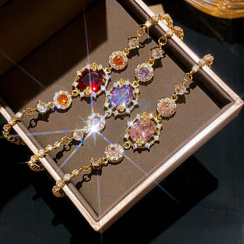 18K Gold Plated Multi-color Oval Zirconia Slider Bracelet