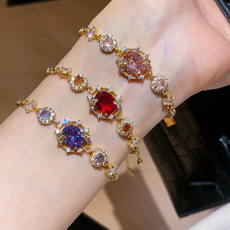 18K Gold Filled Colorful Oval CZ Bracelet for Ladies
