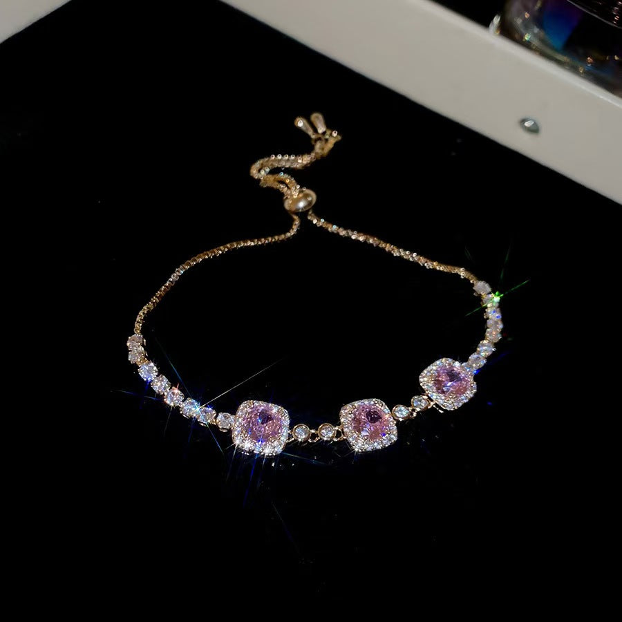 Elegant French Style Flower Buckle Zircon Bracelet for Women