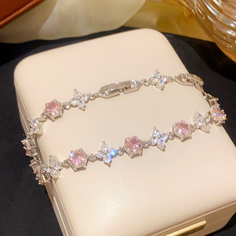 Elegant French Style Flower Buckle Zircon Bracelet for Women