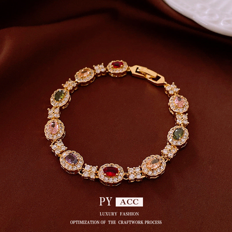 18K Gold Plated Oval Zirconia Buckle Bracelet - Chic Vintage Bangle