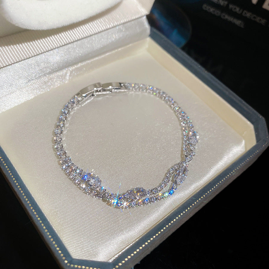 18K Gold Plated Minimalist Double Layer Round Zircon Bracelet