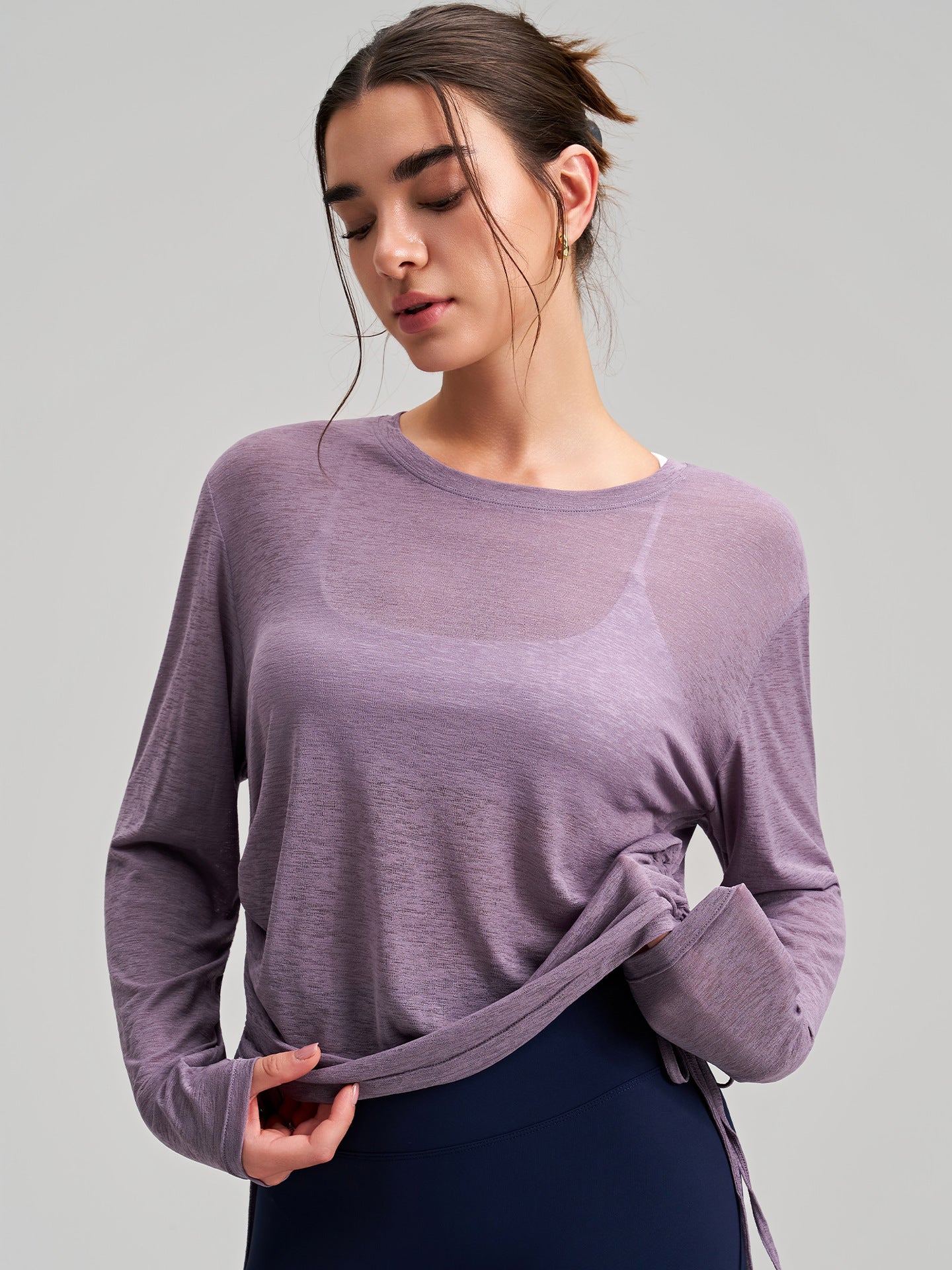 Stylish Long-Sleeve Yoga Cover-Up with Drawstring Detail