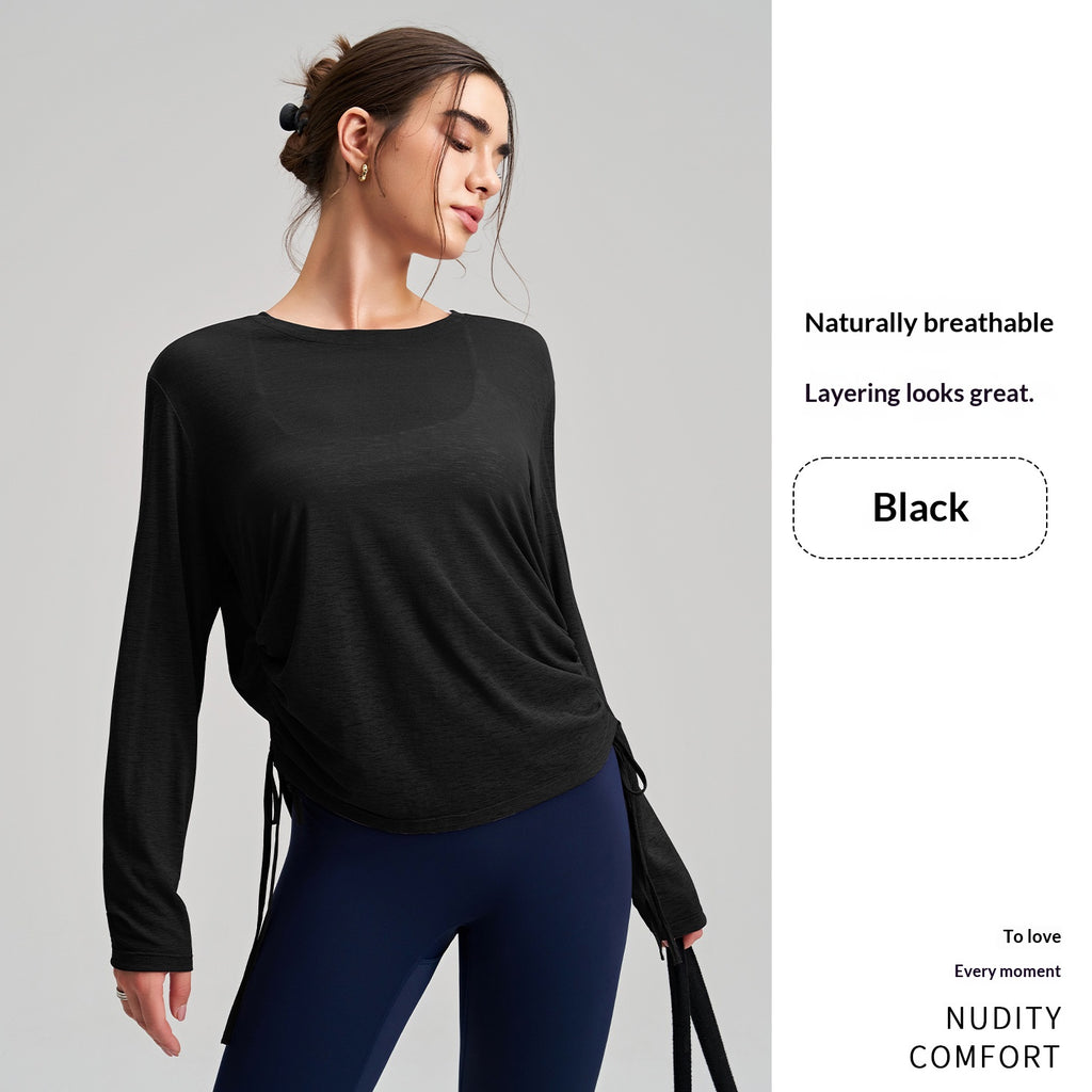 Stylish Long-Sleeve Yoga Cover-Up with Drawstring Detail