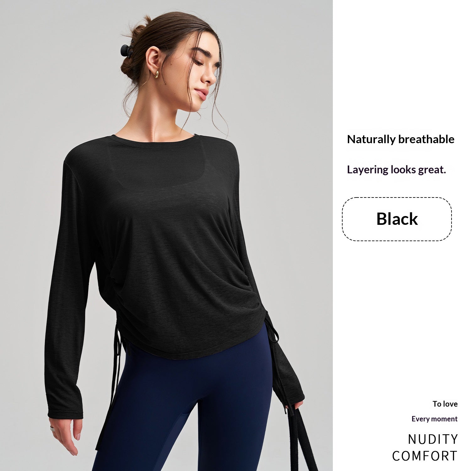 Stylish Long-Sleeve Yoga Cover-Up with Drawstring Detail