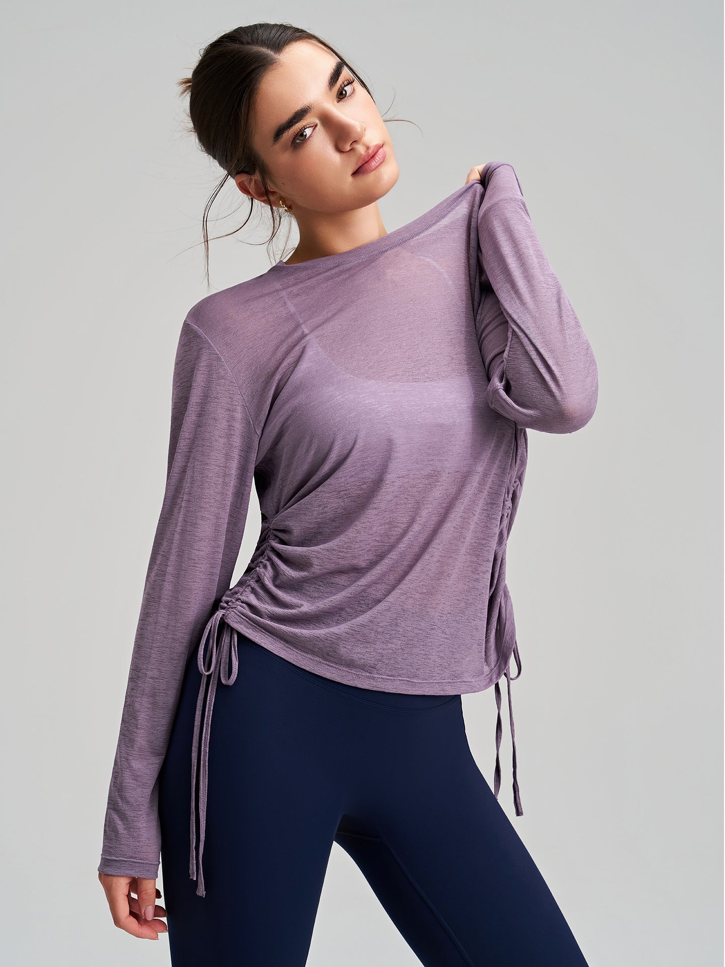 Stylish Long-Sleeve Yoga Cover-Up with Drawstring Detail