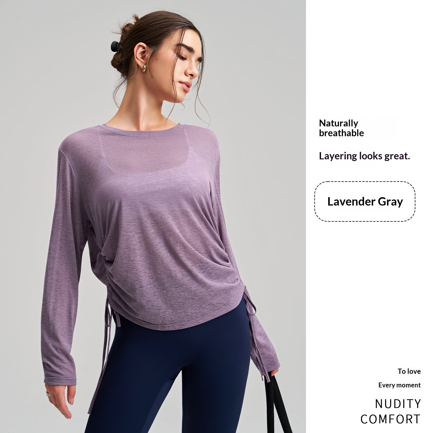Stylish Long-Sleeve Yoga Cover-Up with Drawstring Detail