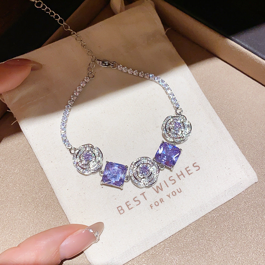Frosted Blue Zirconia Bangle - Elegant Korean Style Bracelet