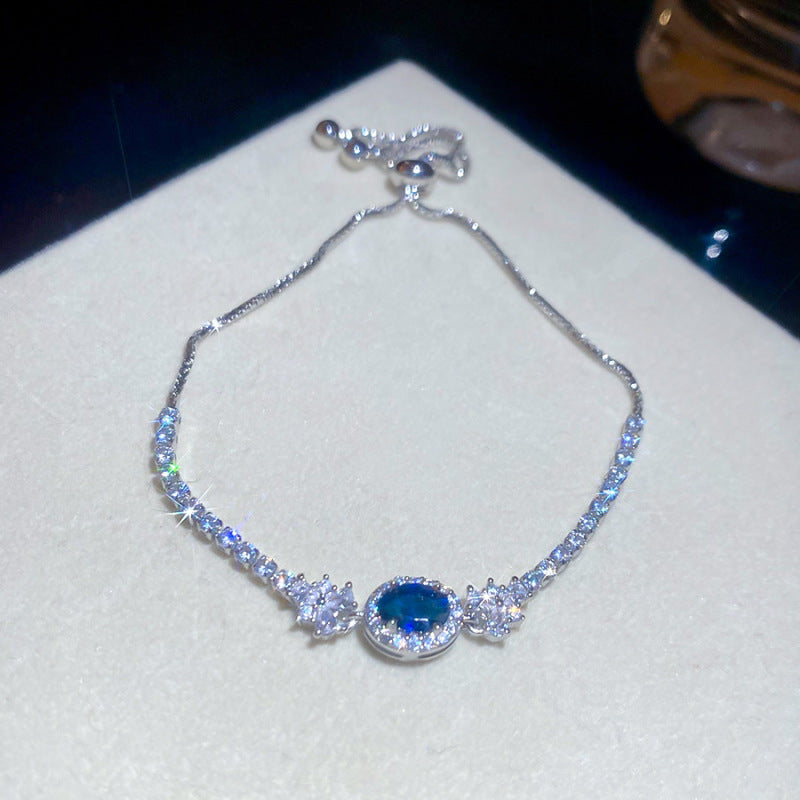 Ice Blue Zirconia Bangle - K-fashion Polished Finish Bracelet