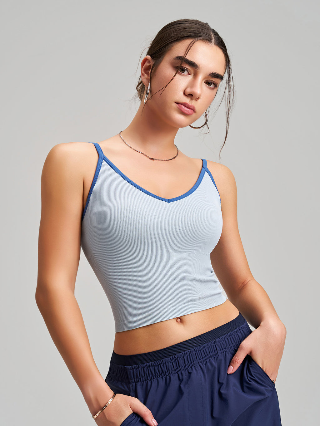Color-block V-neck Camisole with Built-in Padded Cups
