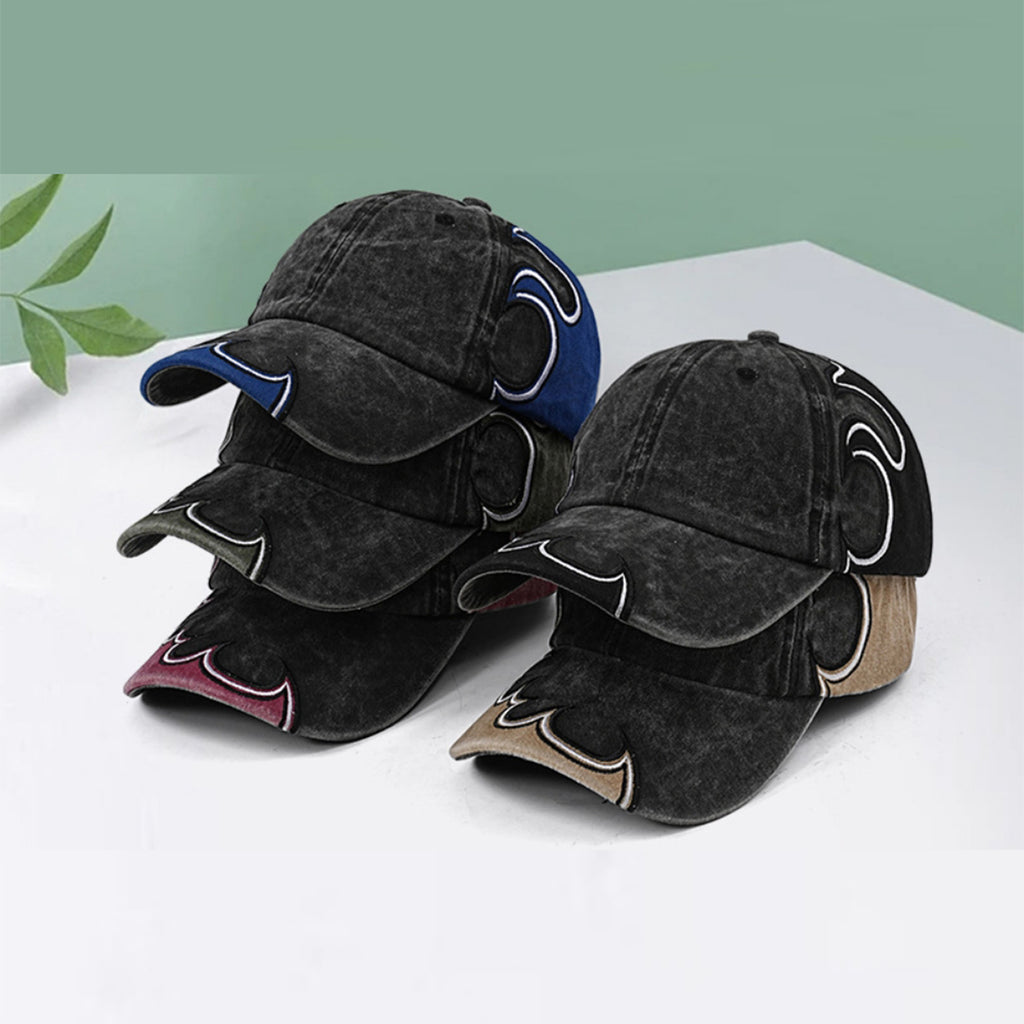 Stylish Color-blocked Flame Embroidery Baseball Cap
