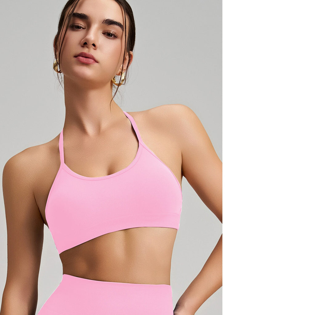 Women's Seamless Thin Strap Cross Back Yoga Outfit Set