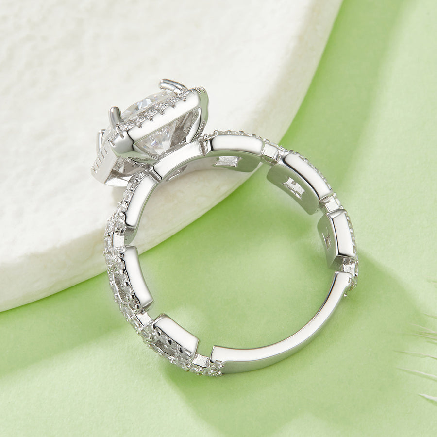 S925 Sterling Silver Moissanite Ring - Asscher Cut Halo Design