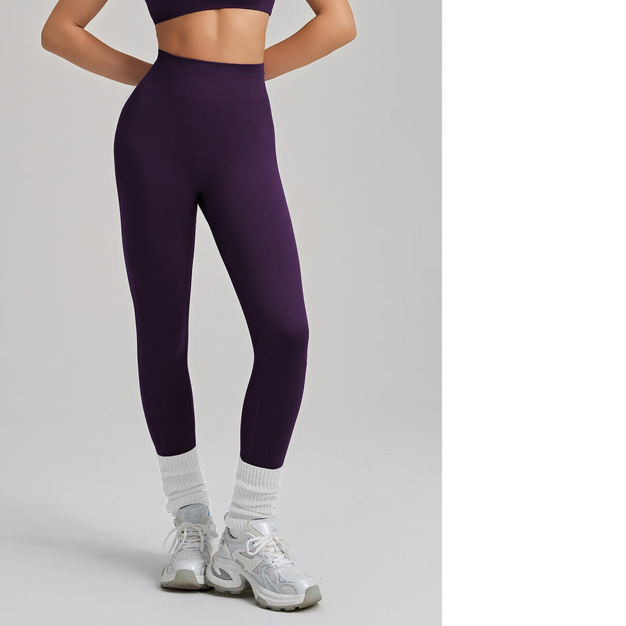 High-Elastic Seamless Knit Yoga Pants for Women - Peach