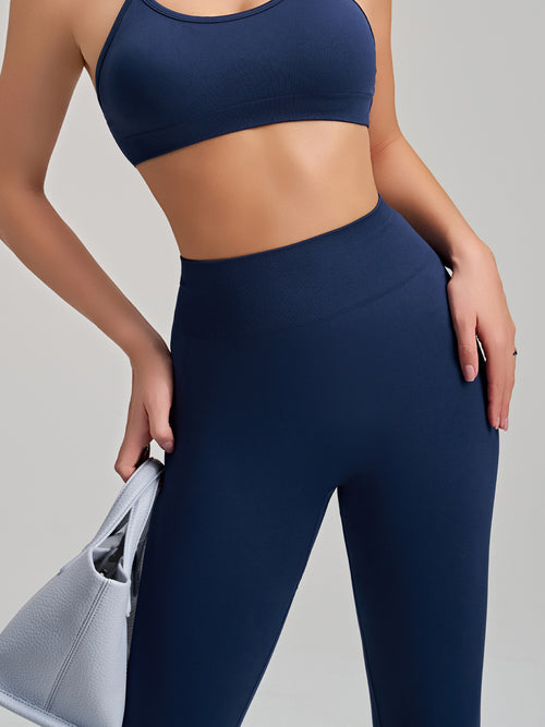 High-Elastic Seamless Knit Yoga Pants for Women - Peach