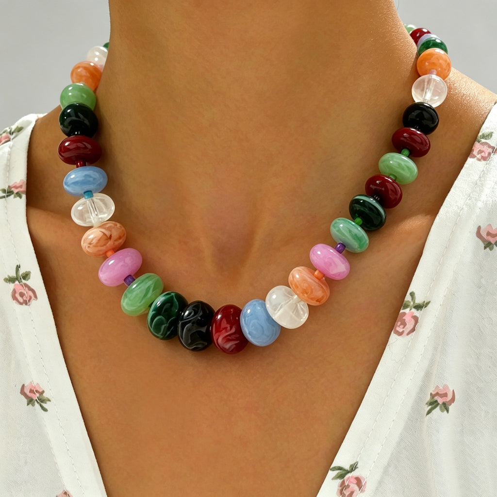 Geometric Dopamine Color Handmade Beaded Necklace for Women