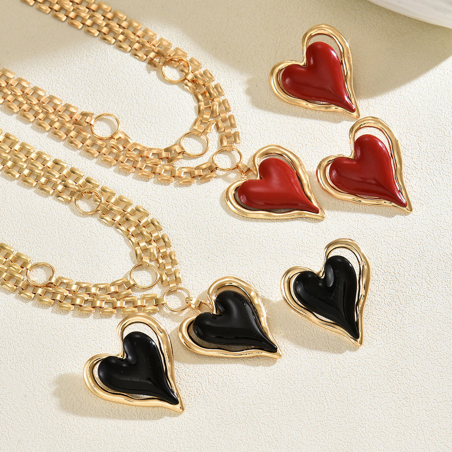 Cross-Border Jewelry Set: Heart Enamel Earrings & Necklace