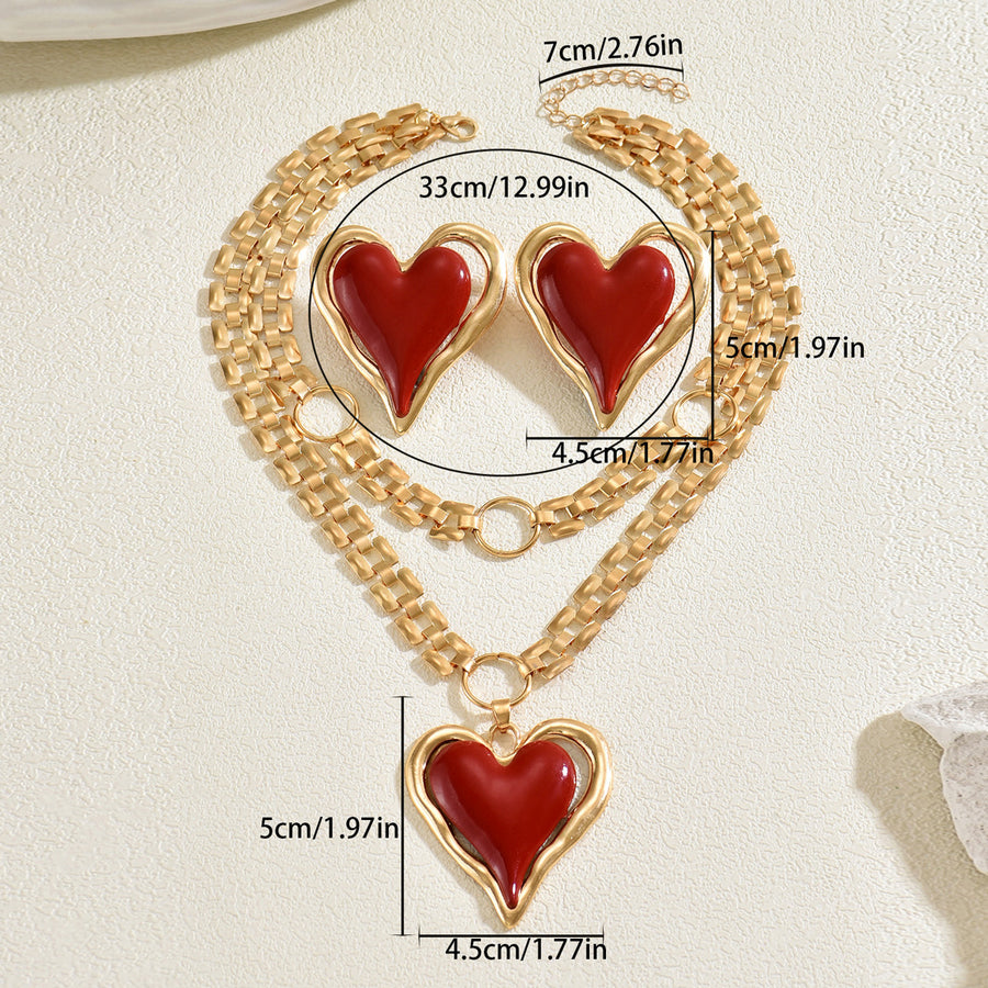 Cross-Border Jewelry Set: Heart Enamel Earrings & Necklace