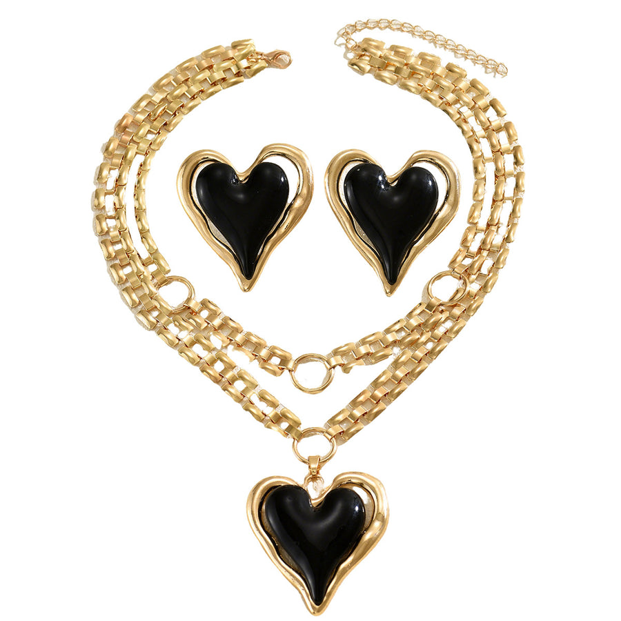 Cross-Border Jewelry Set: Heart Enamel Earrings & Necklace