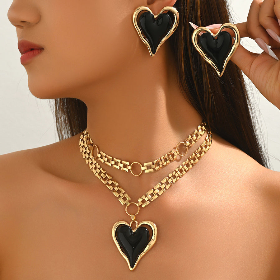 Cross-Border Jewelry Set: Heart Enamel Earrings & Necklace