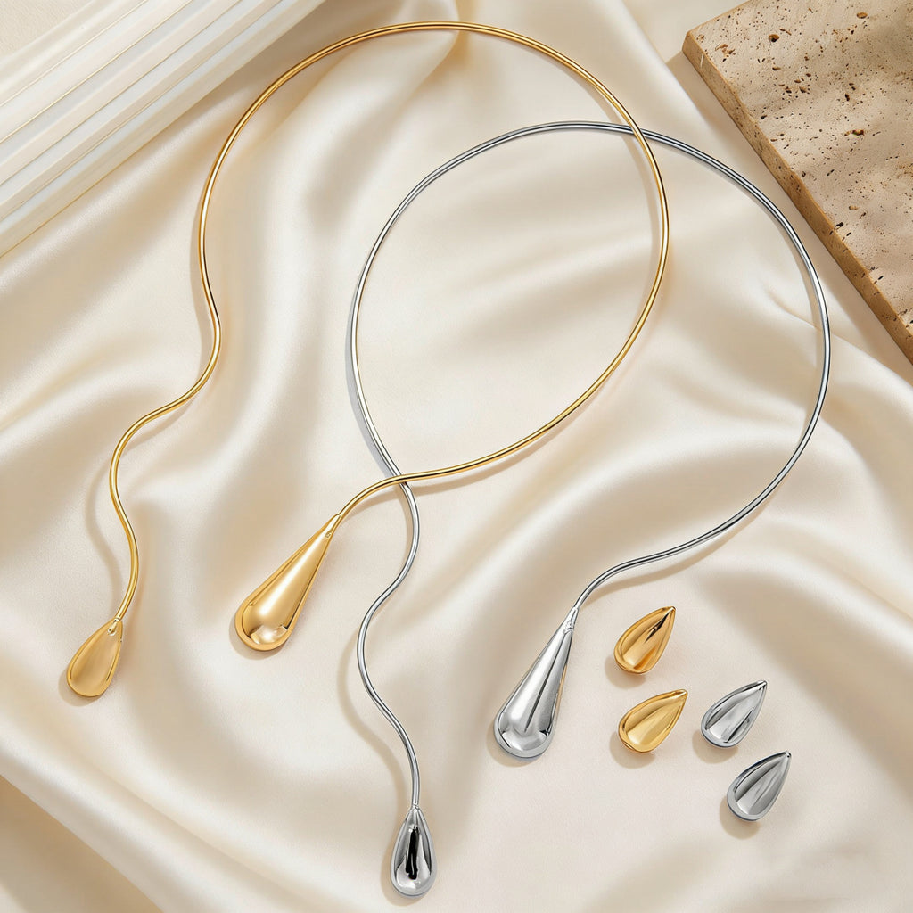 Elegant Cross-Border Jewelry Set: Teardrop Necklace & Earrings