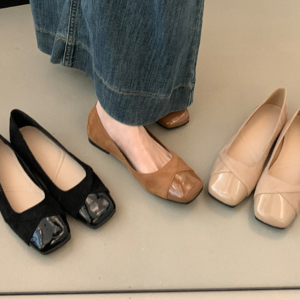 Women's Stylish Square Toe Flats with Chunky Heel