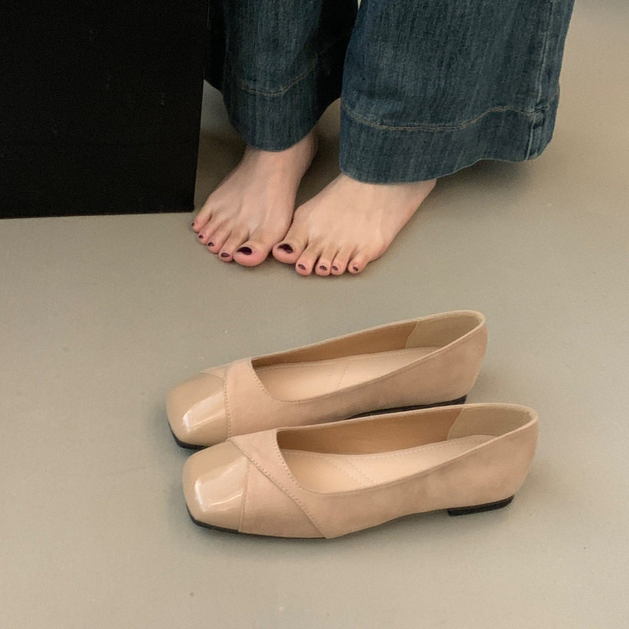 Women's Stylish Square Toe Flats with Chunky Heel