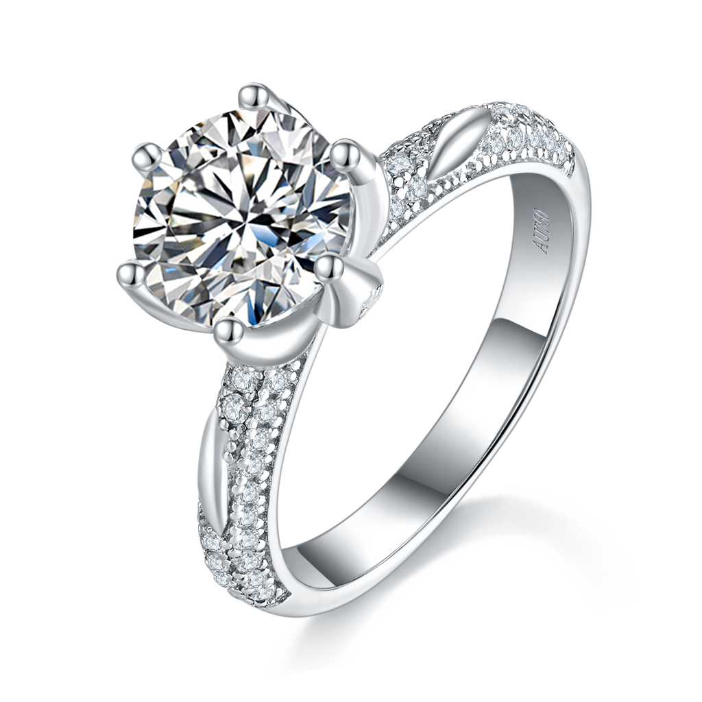 S925 Sterling Silver 2ct Round Moissanite Promise Ring