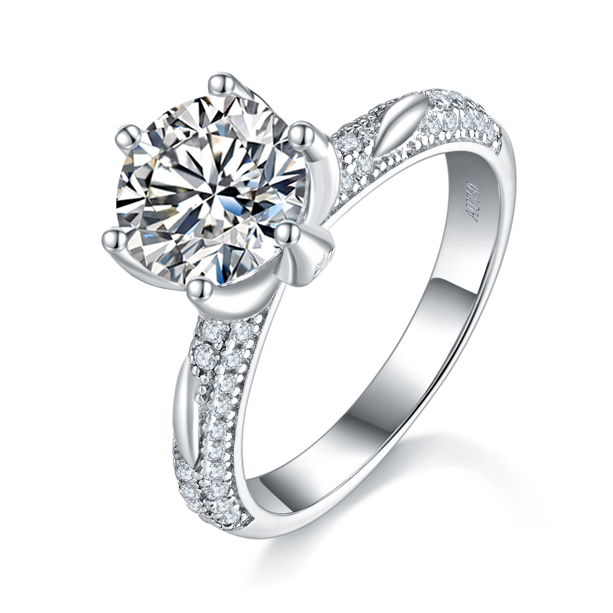 S925 Sterling Silver 2ct Round Moissanite Promise Ring